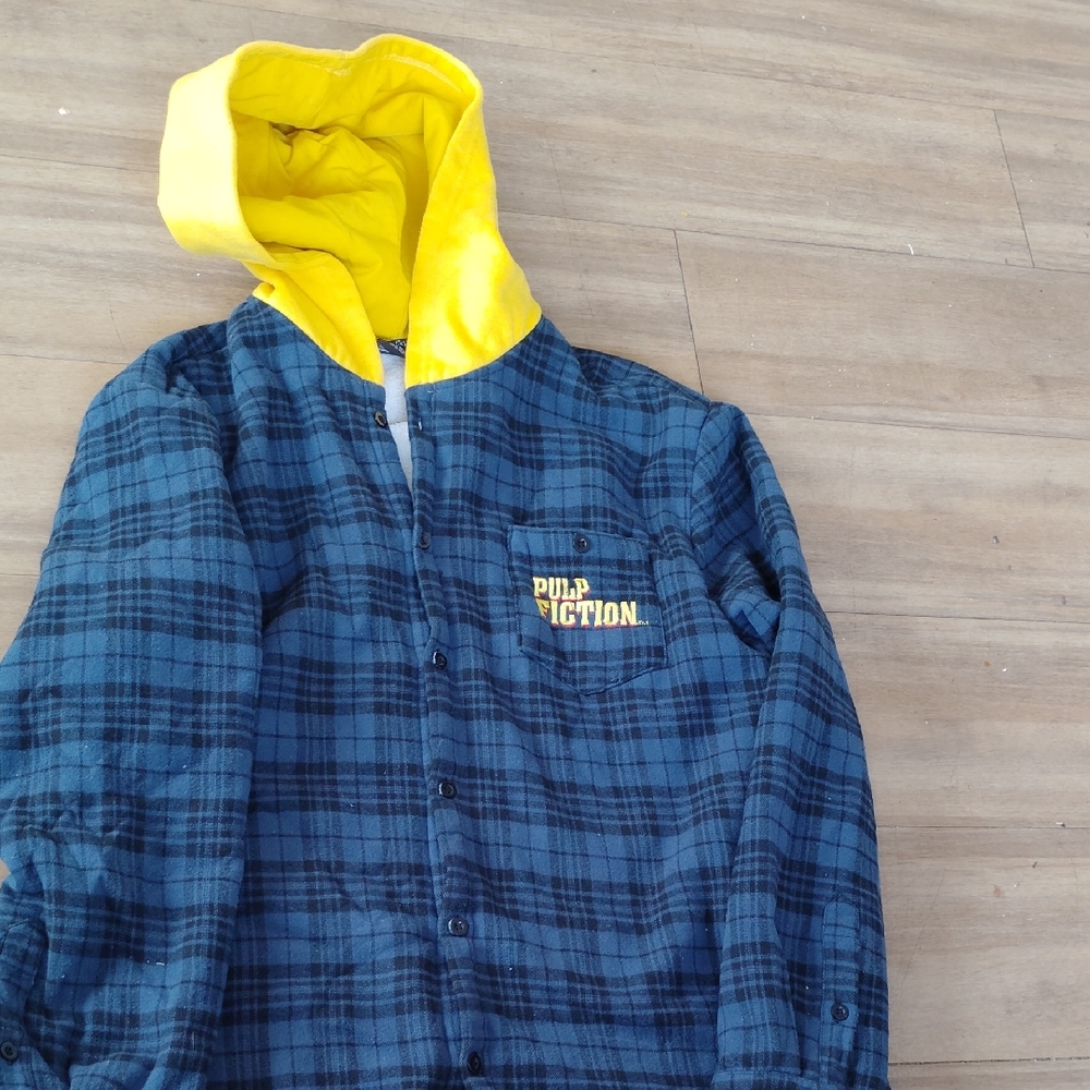 Kids Blue Plaid Jacket with Yellow Hood